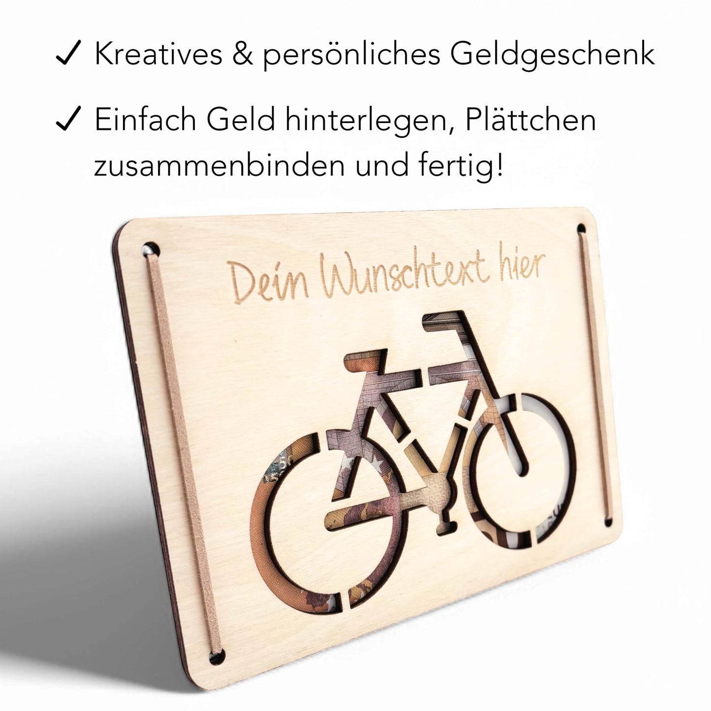 Geldgeschenk Fahrrad Geburtstag Wunscherfüller personalisierte Geldkarte Geld Verpackung Geburtstagskarte Geschenkkarte aus Holz 12x17 cm