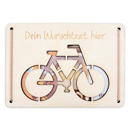 Geldgeschenk Fahrrad Geburtstag Wunscherfüller personalisierte Geldkarte Geld Verpackung Geburtstagskarte Geschenkkarte aus Holz 12x17 cm