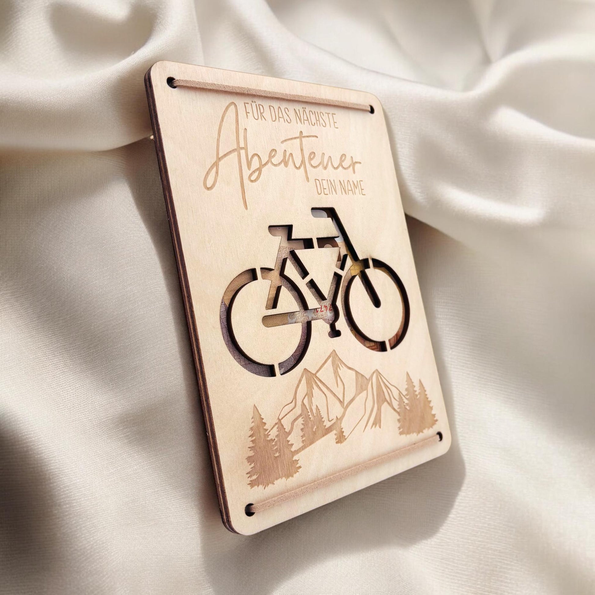 Geldgeschenk Fahrrad Geburtstag Wunscherfüller personalisierte Geldkarte Geld Verpackung Geburtstagskarte Geschenkkarte aus Holz 12x17 cm