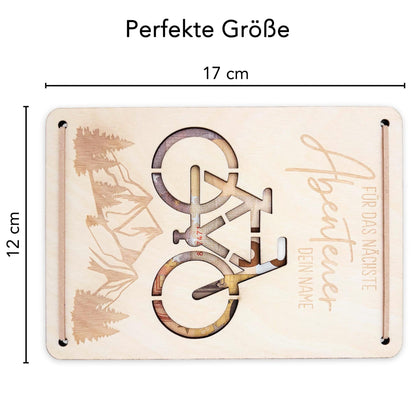 Geldgeschenk Fahrrad Geburtstag Wunscherfüller personalisierte Geldkarte Geld Verpackung Geburtstagskarte Geschenkkarte aus Holz 12x17 cm