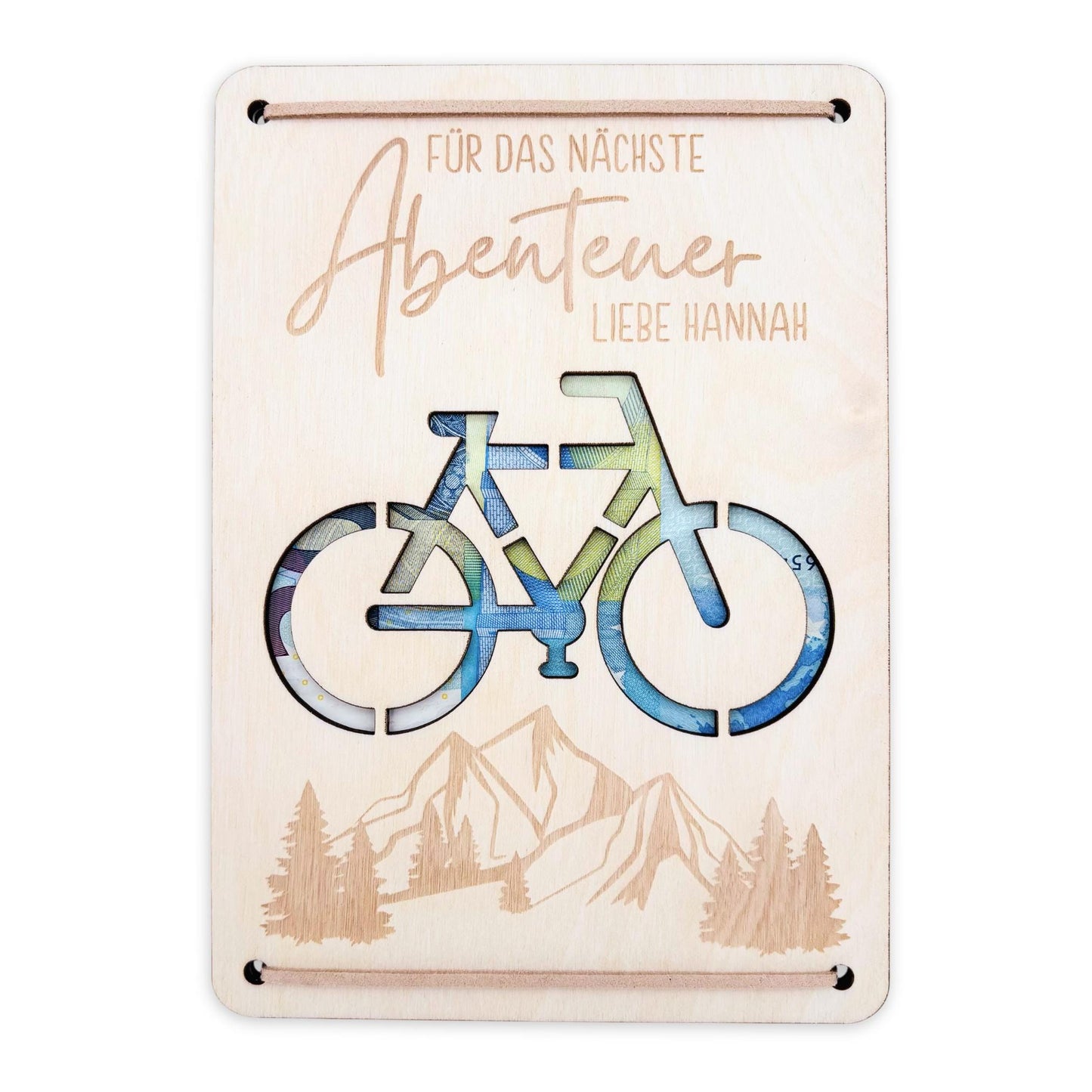 Geldgeschenk Fahrrad Geburtstag Wunscherfüller personalisierte Geldkarte Geld Verpackung Geburtstagskarte Geschenkkarte aus Holz 12x17 cm