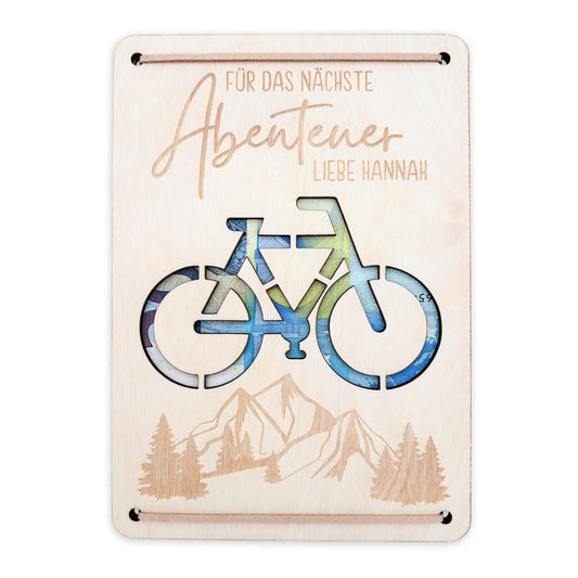 Geldgeschenk Fahrrad Geburtstag Wunscherfüller personalisierte Geldkarte Geld Verpackung Geburtstagskarte Geschenkkarte aus Holz 12x17 cm