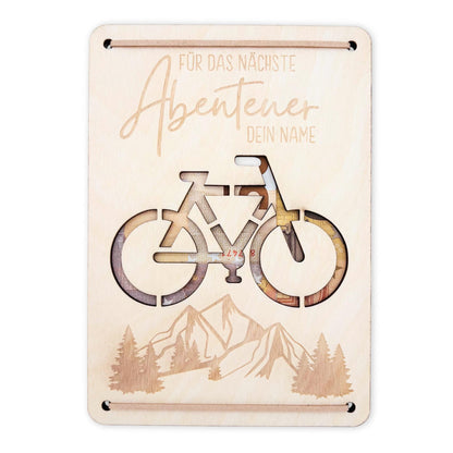 Geldgeschenk Fahrrad Geburtstag Wunscherfüller personalisierte Geldkarte Geld Verpackung Geburtstagskarte Geschenkkarte aus Holz 12x17 cm