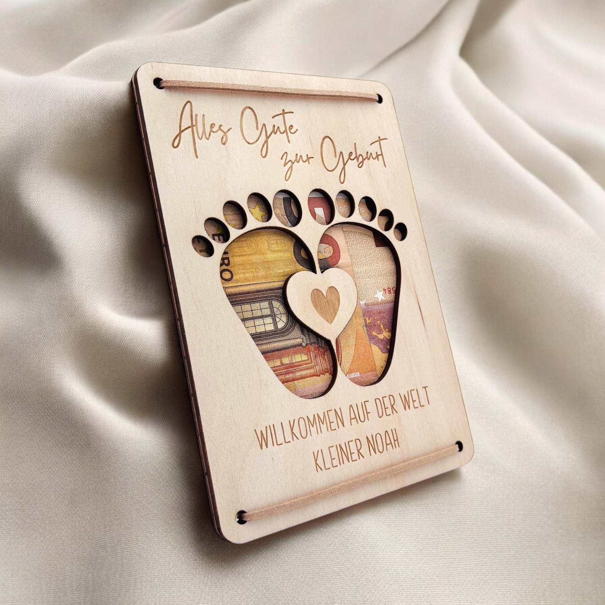 Geldgeschenk Geburt Baby personalisierte Geld Verpackung Geburtstagsgeschenk Jungen Mädchen Geschenkkarte aus Holz 12x17 cm