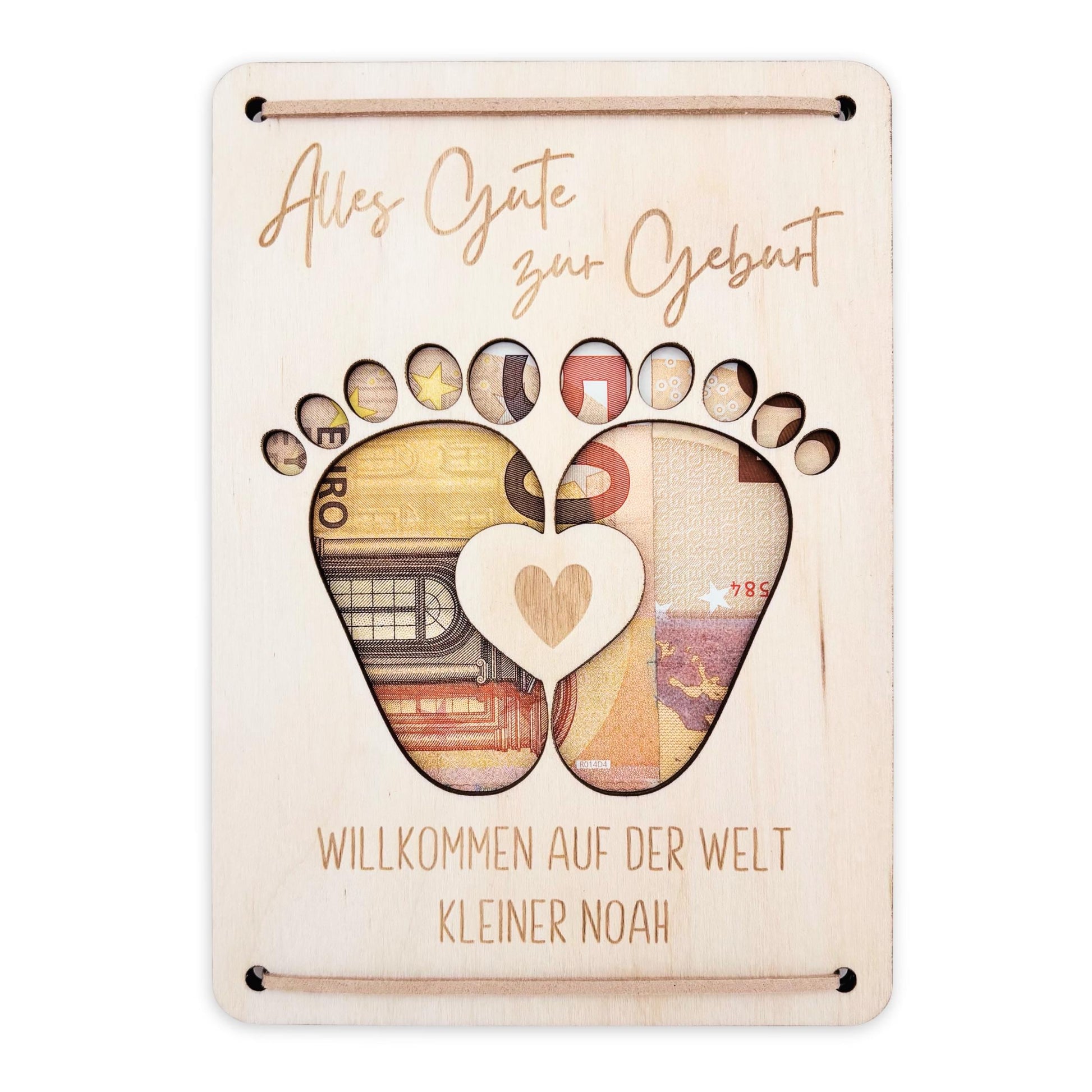 Geldgeschenk Geburt Baby personalisierte Geld Verpackung Geburtstagsgeschenk Jungen Mädchen Geschenkkarte aus Holz 12x17 cm