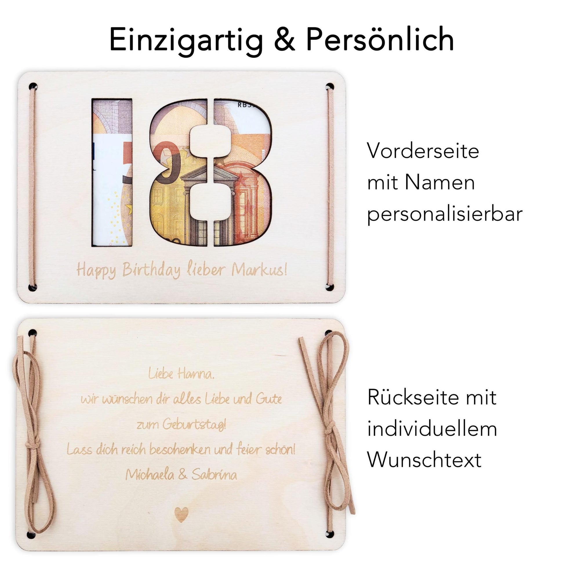 Geldgeschenk 18. Geburtstag personalisierte Geburtstagskarte Geldverpackung Verpackung Geld Geburtstagsgeschenk Geschenkkarte Holz 12x17 cm