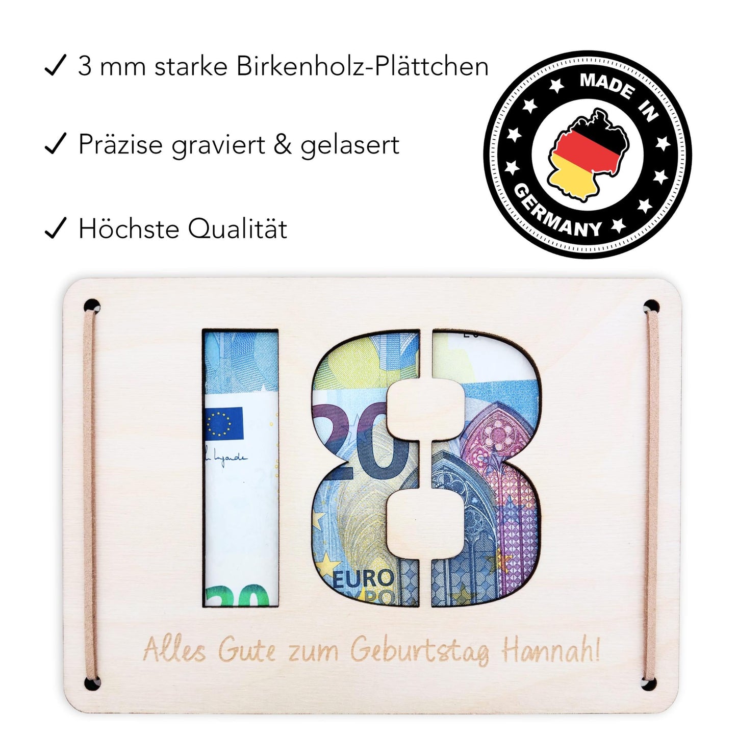Geldgeschenk 18. Geburtstag personalisierte Geburtstagskarte Geldverpackung Verpackung Geld Geburtstagsgeschenk Geschenkkarte Holz 12x17 cm