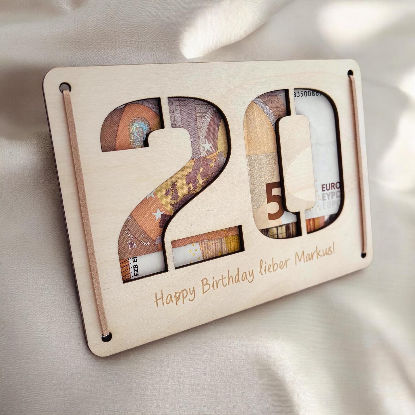 Geldgeschenk 20. Geburtstag personalisierte Geburtstagskarte Geldverpackung Verpackung Geld Geburtstagsgeschenk Geschenkkarte Holz 12x17 cm