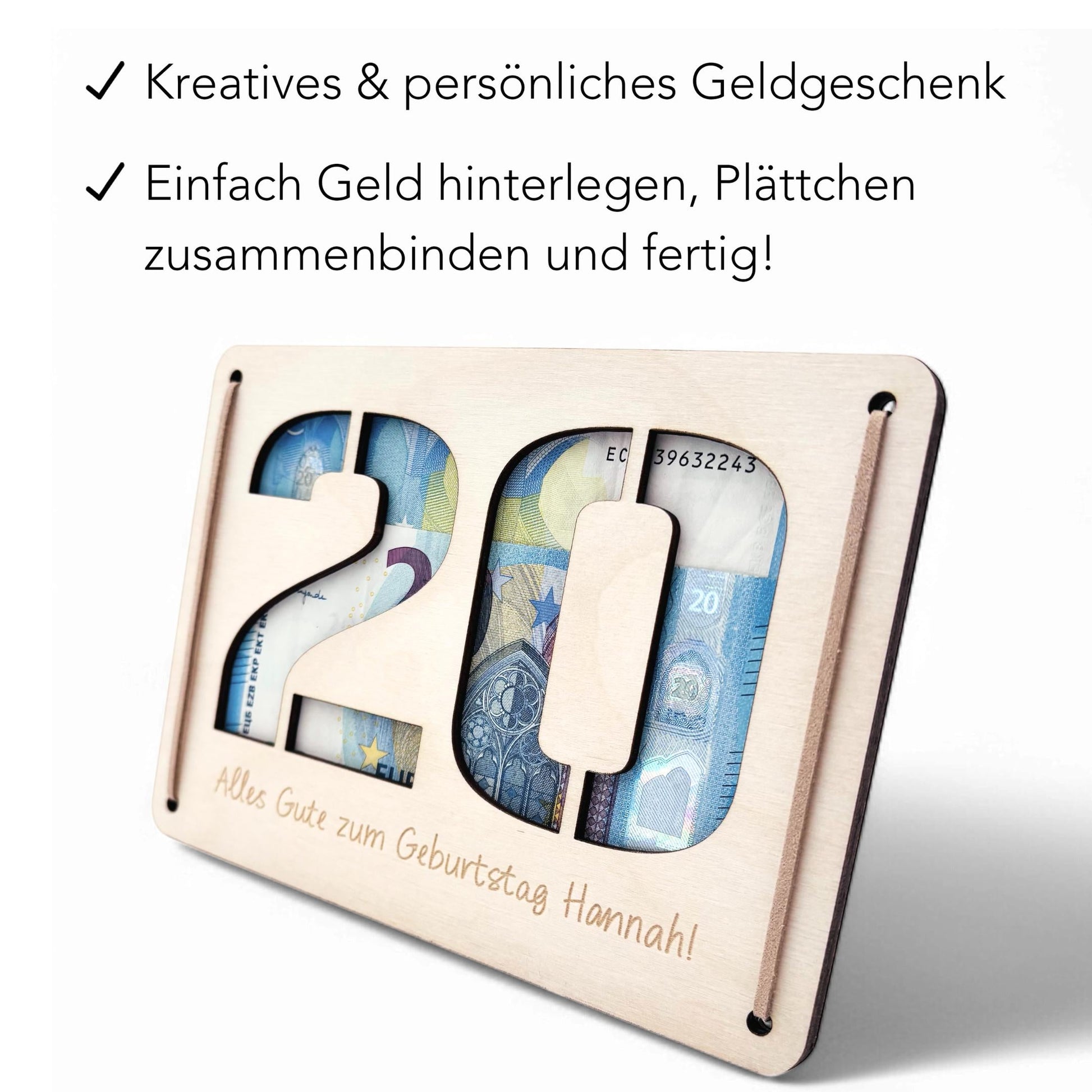 Geldgeschenk 20. Geburtstag personalisierte Geburtstagskarte Geldverpackung Verpackung Geld Geburtstagsgeschenk Geschenkkarte Holz 12x17 cm