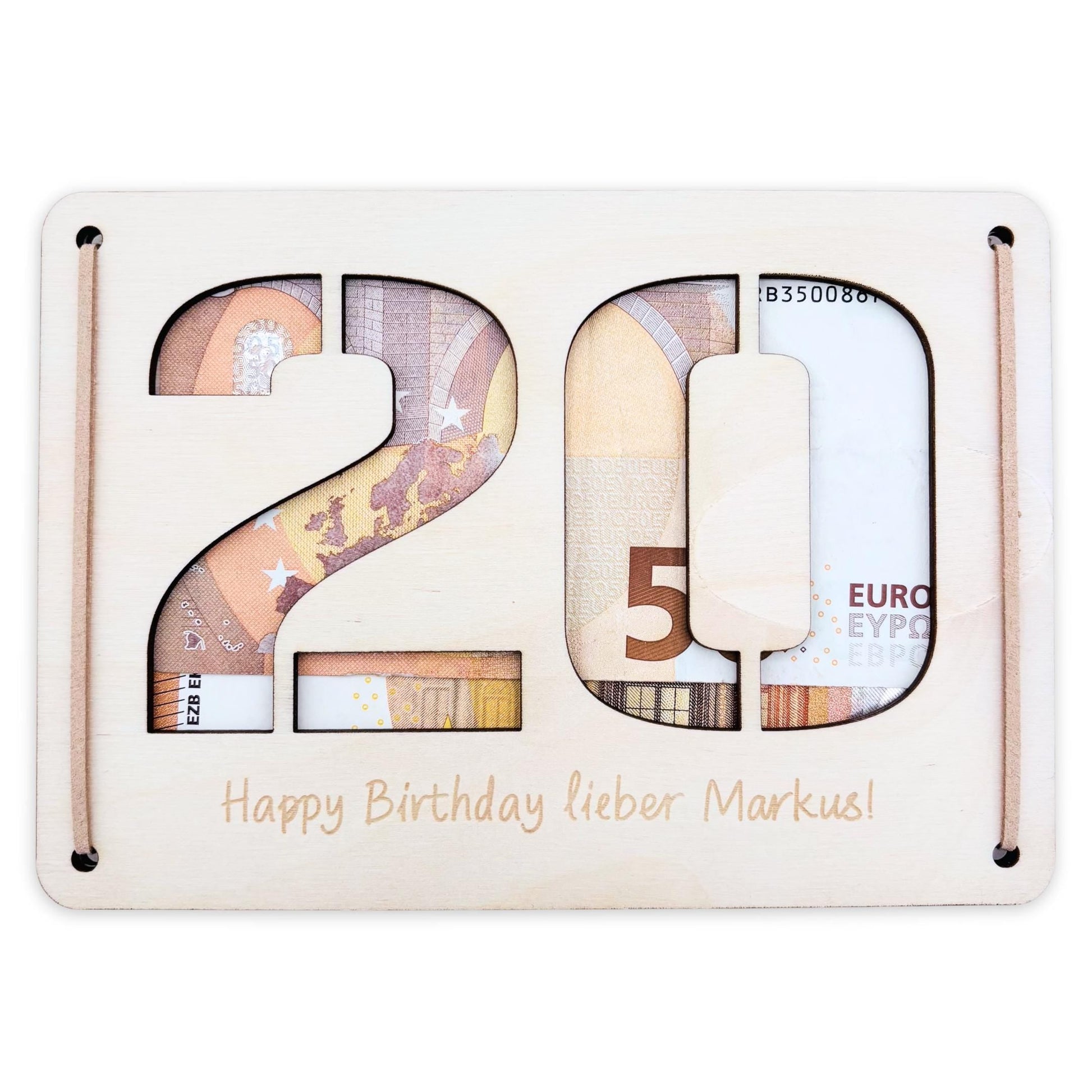 Geldgeschenk 20. Geburtstag personalisierte Geburtstagskarte Geldverpackung Verpackung Geld Geburtstagsgeschenk Geschenkkarte Holz 12x17 cm