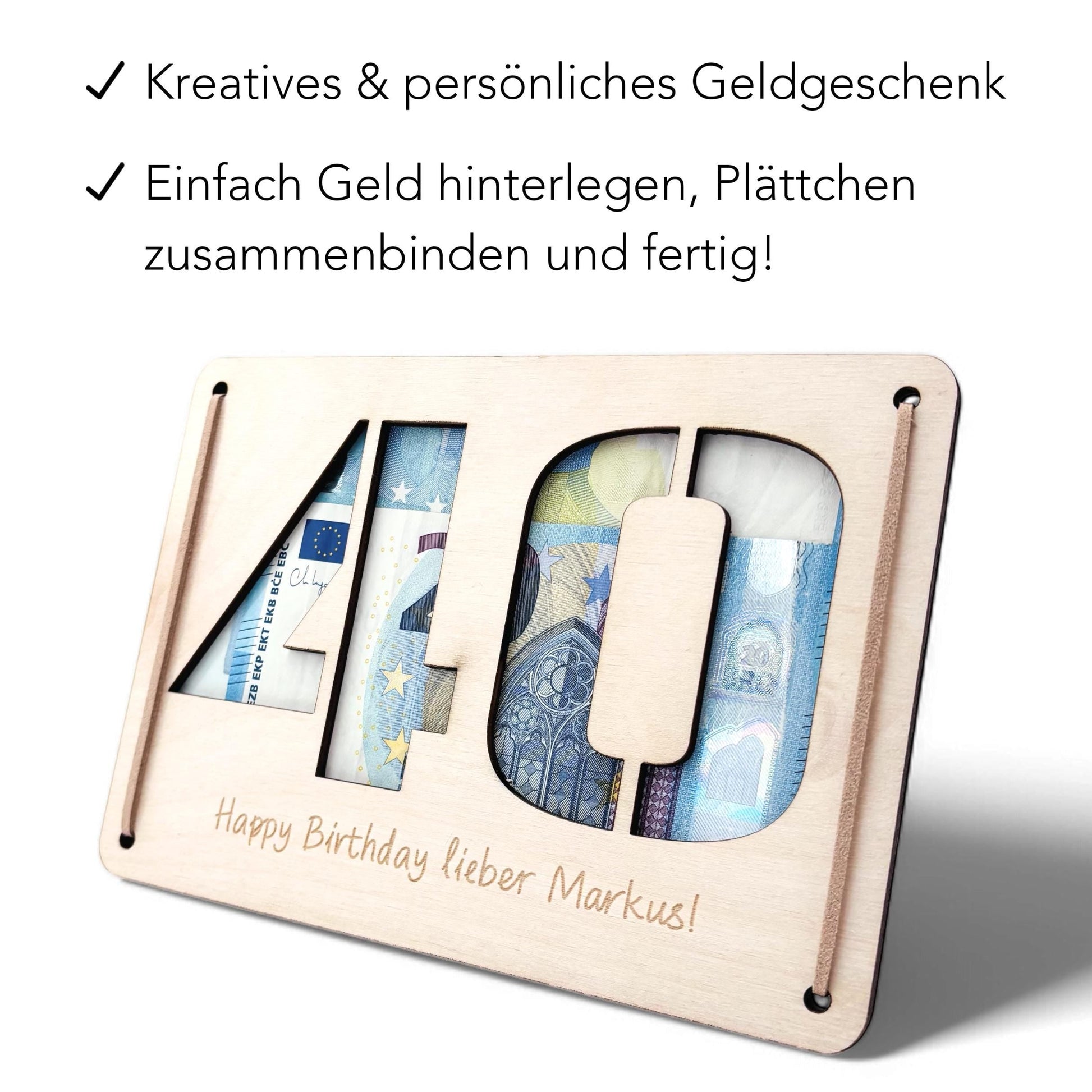 Geldgeschenk 40. Geburtstag personalisierte Geburtstagskarte Geldverpackung Verpackung Geld Geburtstagsgeschenk Geschenkkarte Holz 12x17 cm