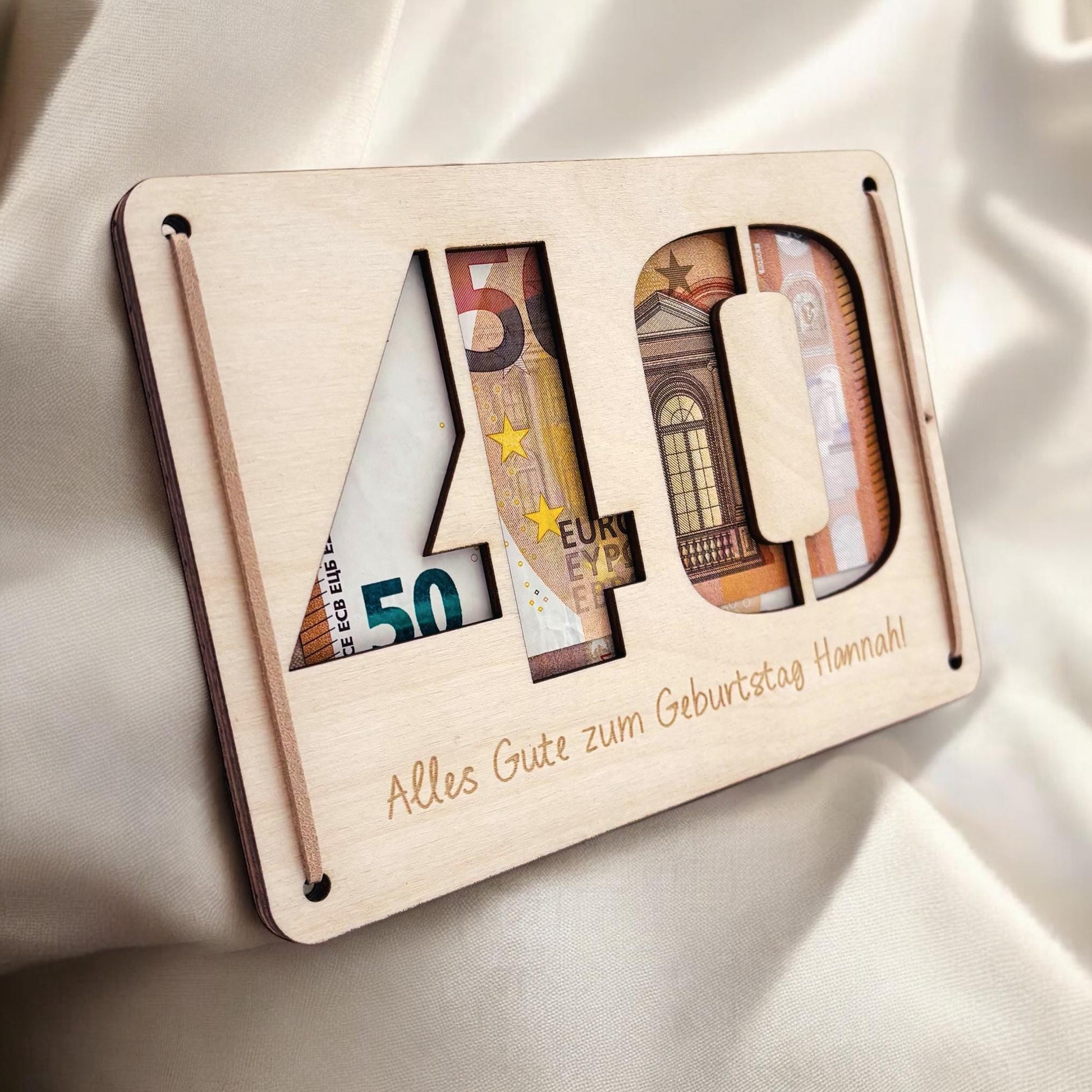 Geldgeschenk 40. Geburtstag personalisierte Geburtstagskarte Geldverpackung Verpackung Geld Geburtstagsgeschenk Geschenkkarte Holz 12x17 cm