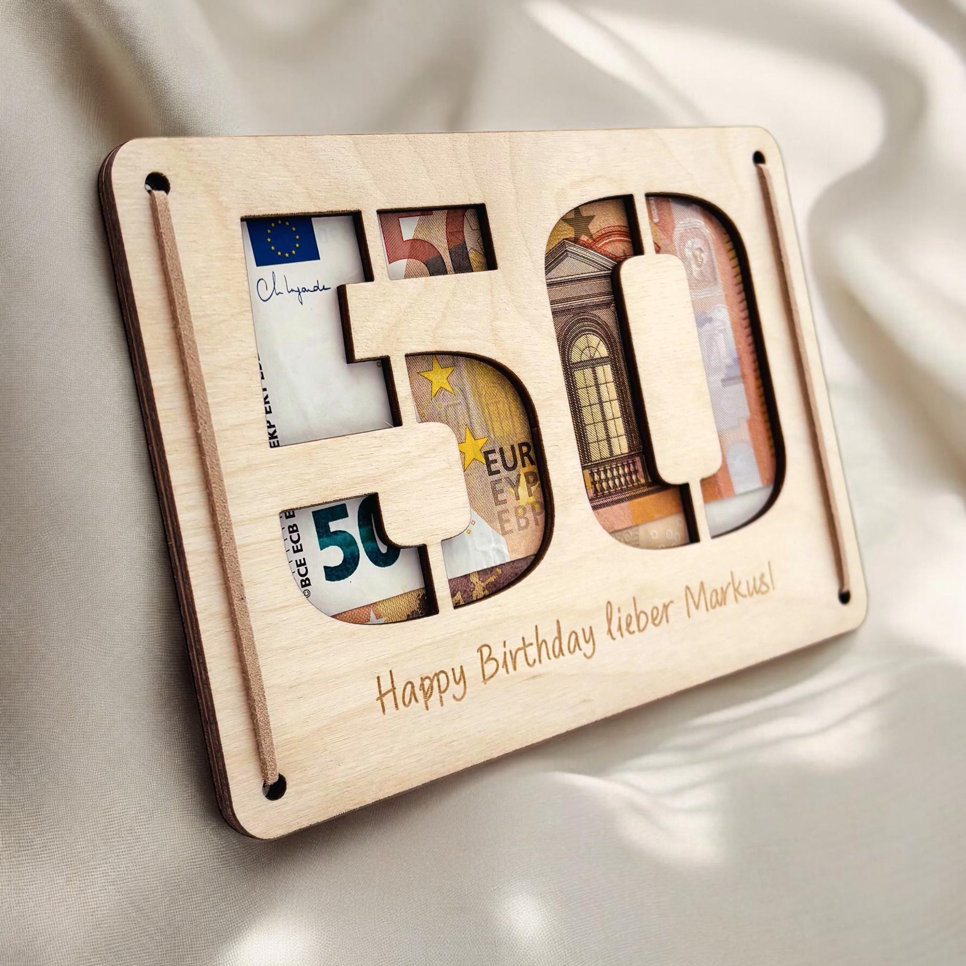 Geldgeschenk 50. Geburtstag personalisierte Geburtstagskarte Geldverpackung Verpackung Geld Geburtstagsgeschenk Geschenkkarte Holz 12x17 cm