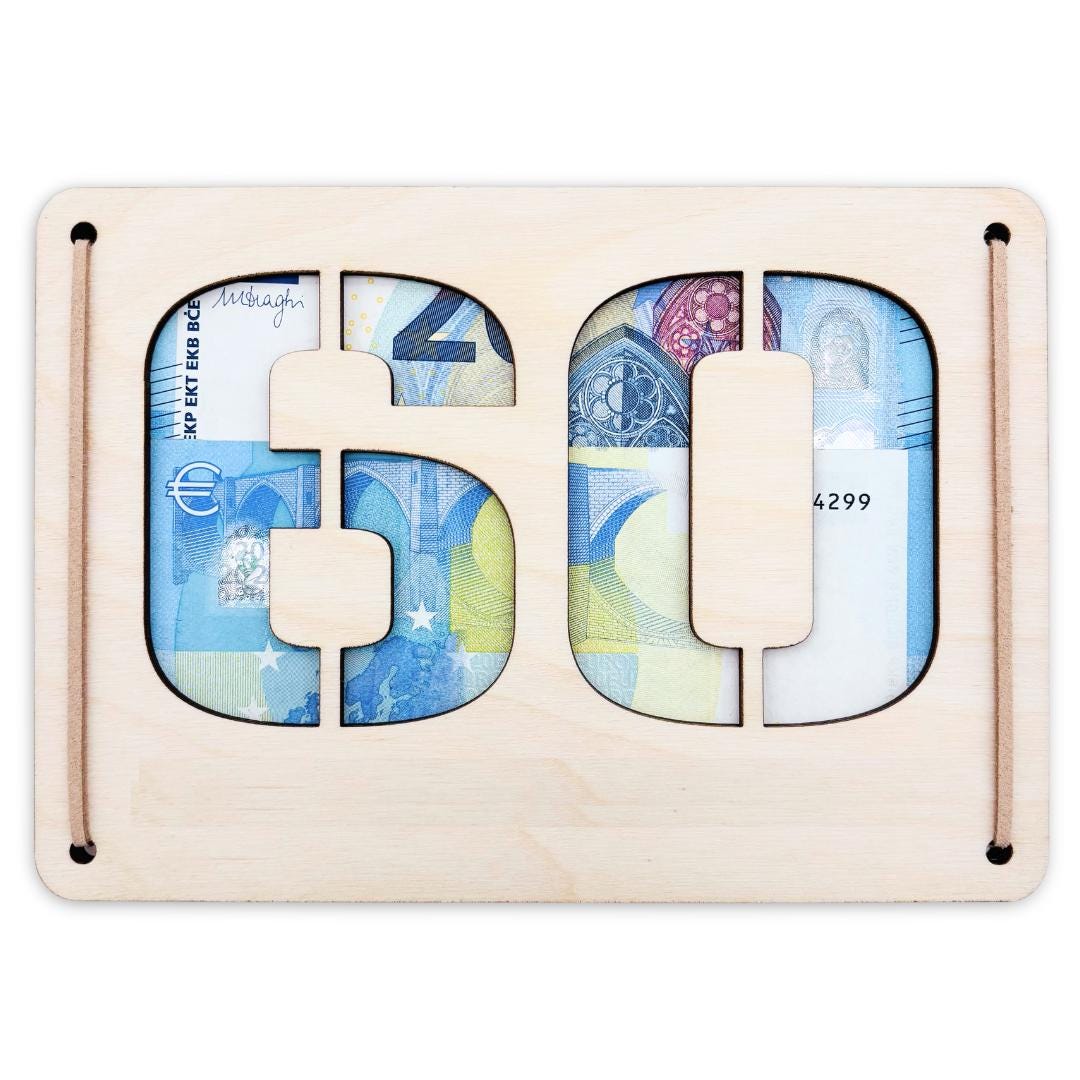 Geldgeschenk 60. Geburtstag personalisierte Geburtstagskarte Geldverpackung Verpackung Geld Geburtstagsgeschenk Geschenkkarte Holz 12x17 cm