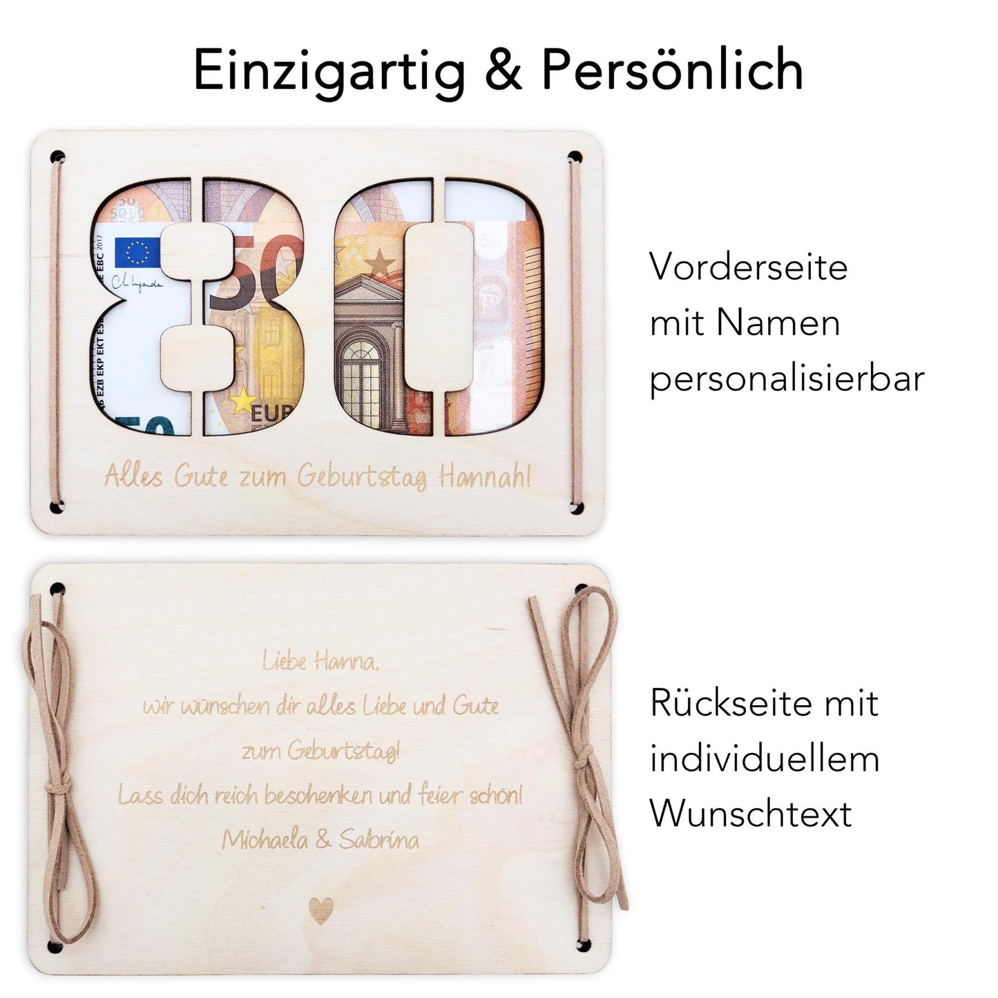 Geldgeschenk 80. Geburtstag personalisierte Geburtstagskarte Geldverpackung Verpackung Geld Geburtstagsgeschenk Geschenkkarte Holz 12x17 cm