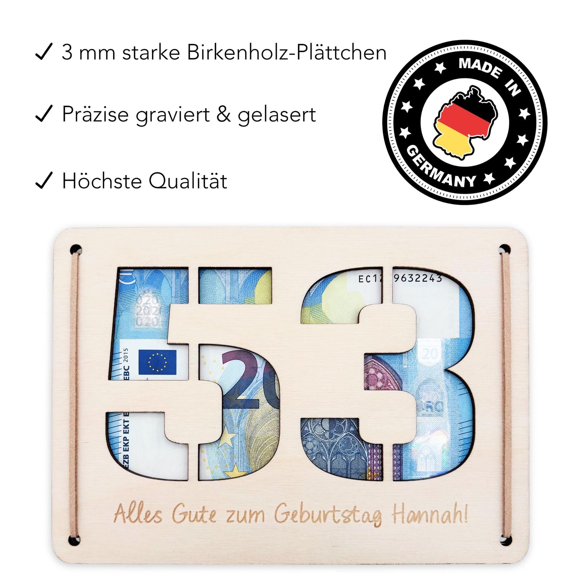 Geldgeschenk Geburtstag personalisierte Geburtstagskarte Geldverpackung Verpackung Geld Geburtstagsgeschenk Geschenkkarte Holz 12x17 cm
