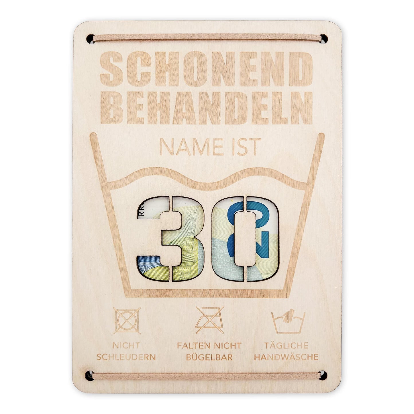 Schonend Behandeln 30. Geburtstag Geldgeschenk personalisiert Geldverpackung Verpackung Geld Geburtstagsgeschenk Geschenkkarte Holz 12x17 cm