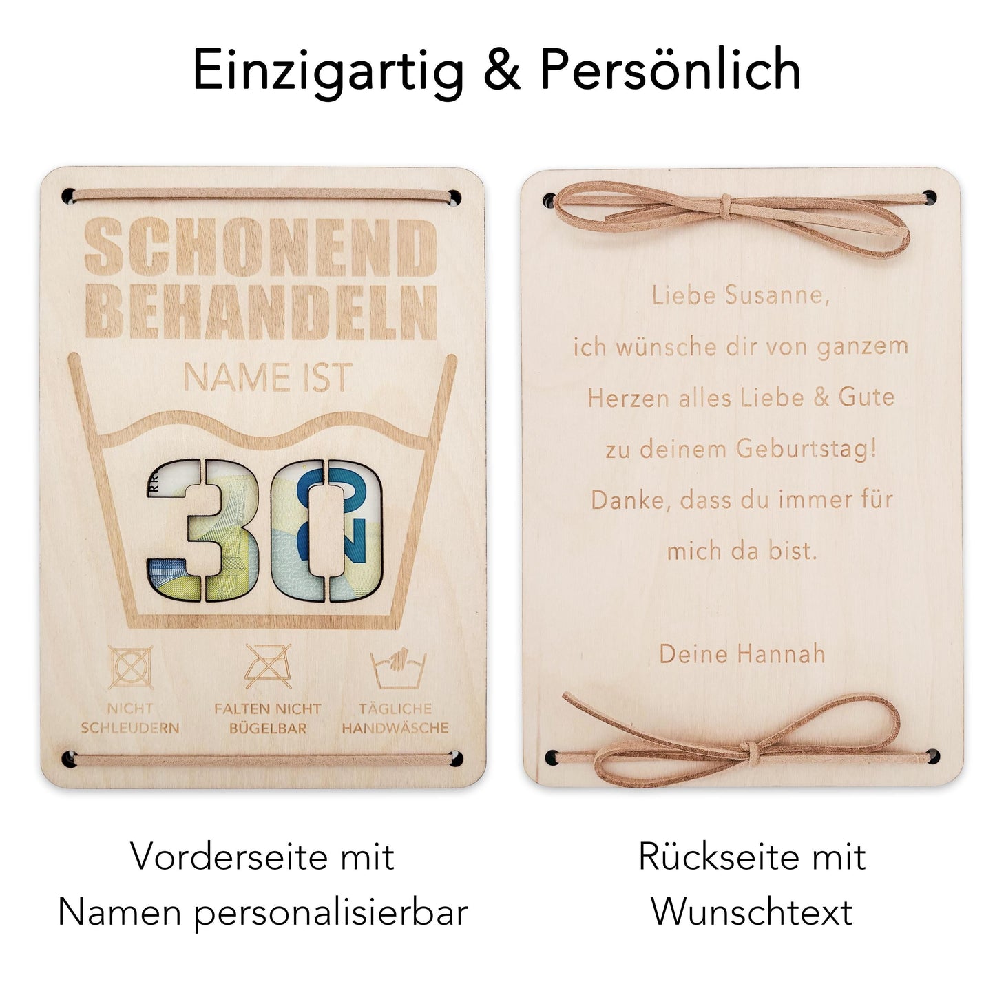 Schonend Behandeln 30. Geburtstag Geldgeschenk personalisiert Geldverpackung Verpackung Geld Geburtstagsgeschenk Geschenkkarte Holz 12x17 cm