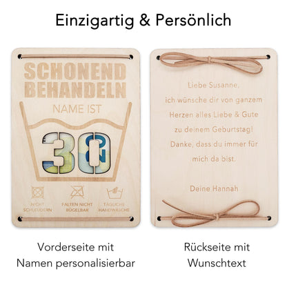 Schonend Behandeln 30. Geburtstag Geldgeschenk personalisiert Geldverpackung Verpackung Geld Geburtstagsgeschenk Geschenkkarte Holz 12x17 cm