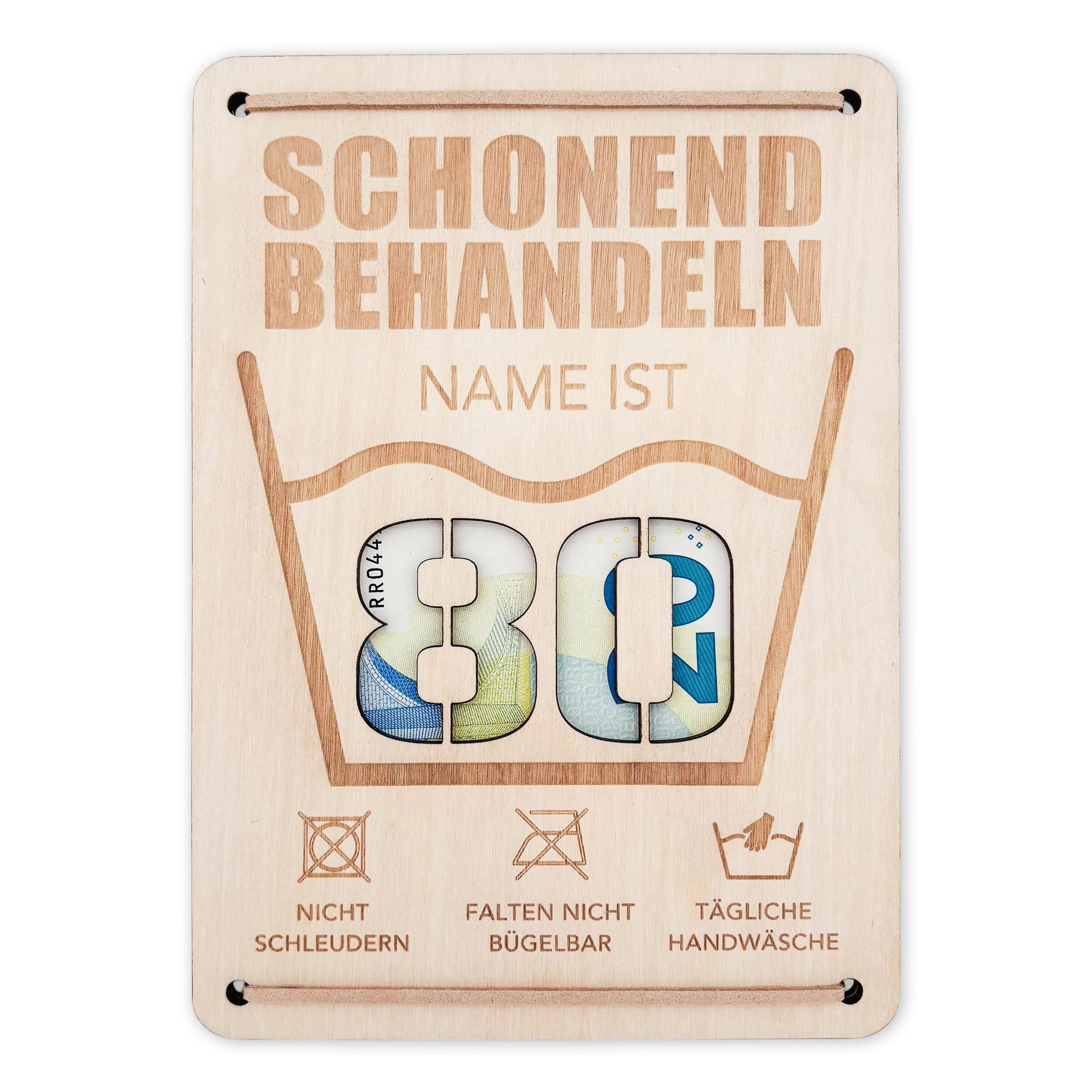 Schonend Behandeln 80. Geburtstag Geldgeschenk personalisiert Geldverpackung Verpackung Geld Geburtstagsgeschenk Geschenkkarte Holz 12x17 cm