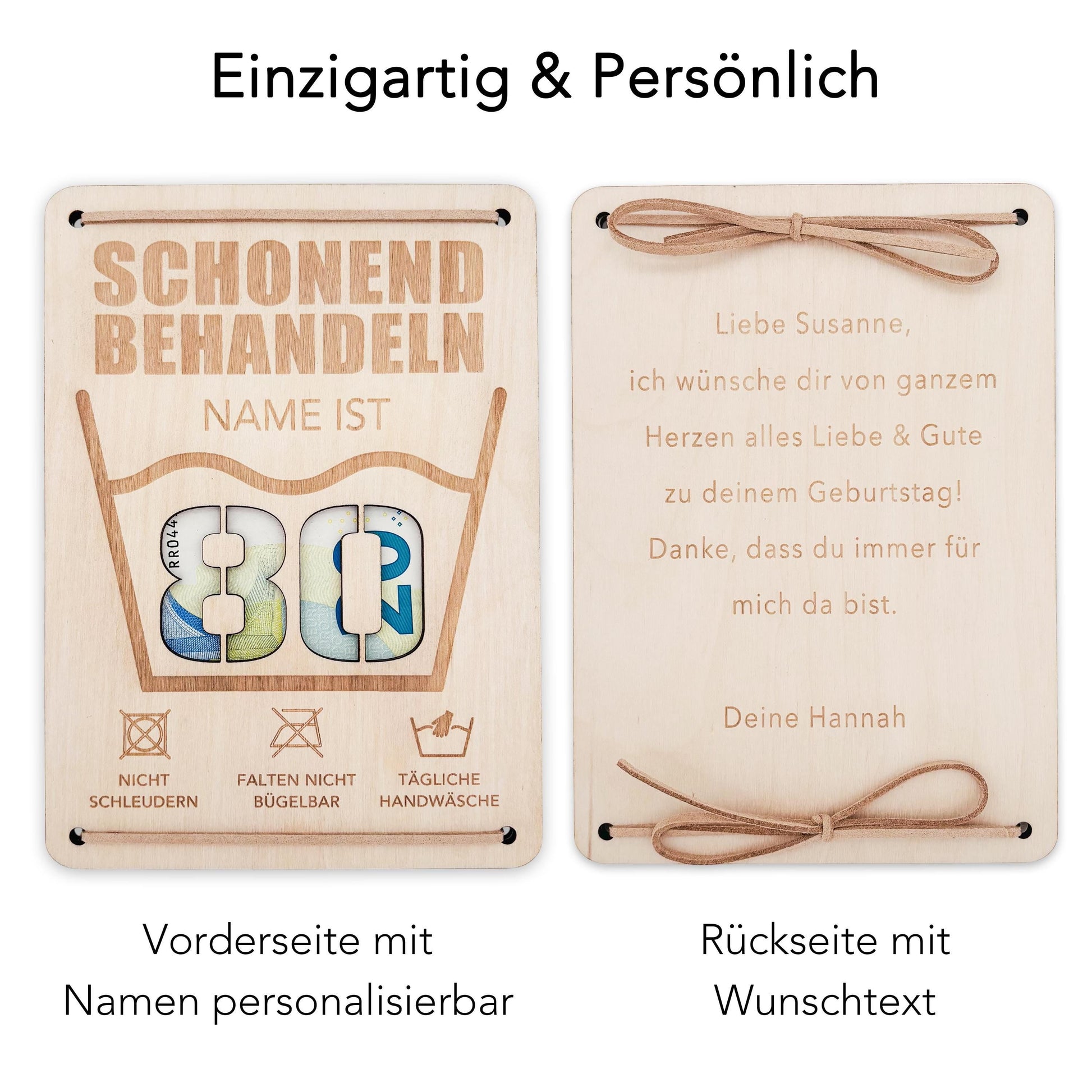 Schonend Behandeln 80. Geburtstag Geldgeschenk personalisiert Geldverpackung Verpackung Geld Geburtstagsgeschenk Geschenkkarte Holz 12x17 cm