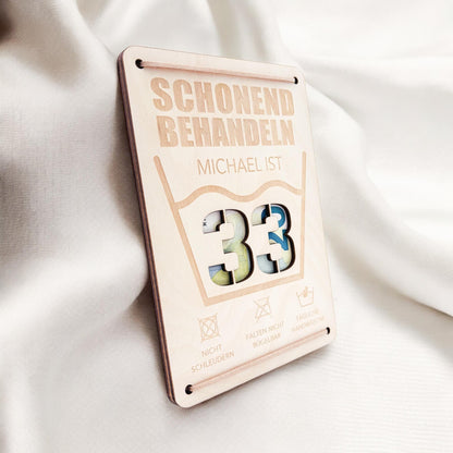 Schonend Behandeln Geburtstag Geldgeschenk personalisiert Geldverpackung Verpackung Geld Geburtstagsgeschenk Geschenkkarte Holz 12x17 cm