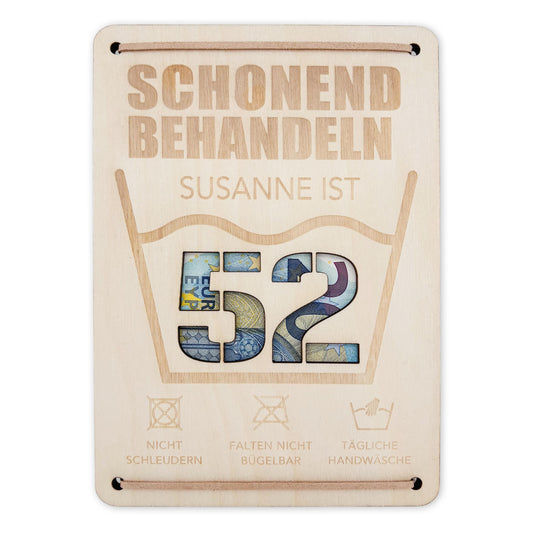 Schonend Behandeln Geburtstag Geldgeschenk personalisiert Geldverpackung Verpackung Geld Geburtstagsgeschenk Geschenkkarte Holz 12x17 cm