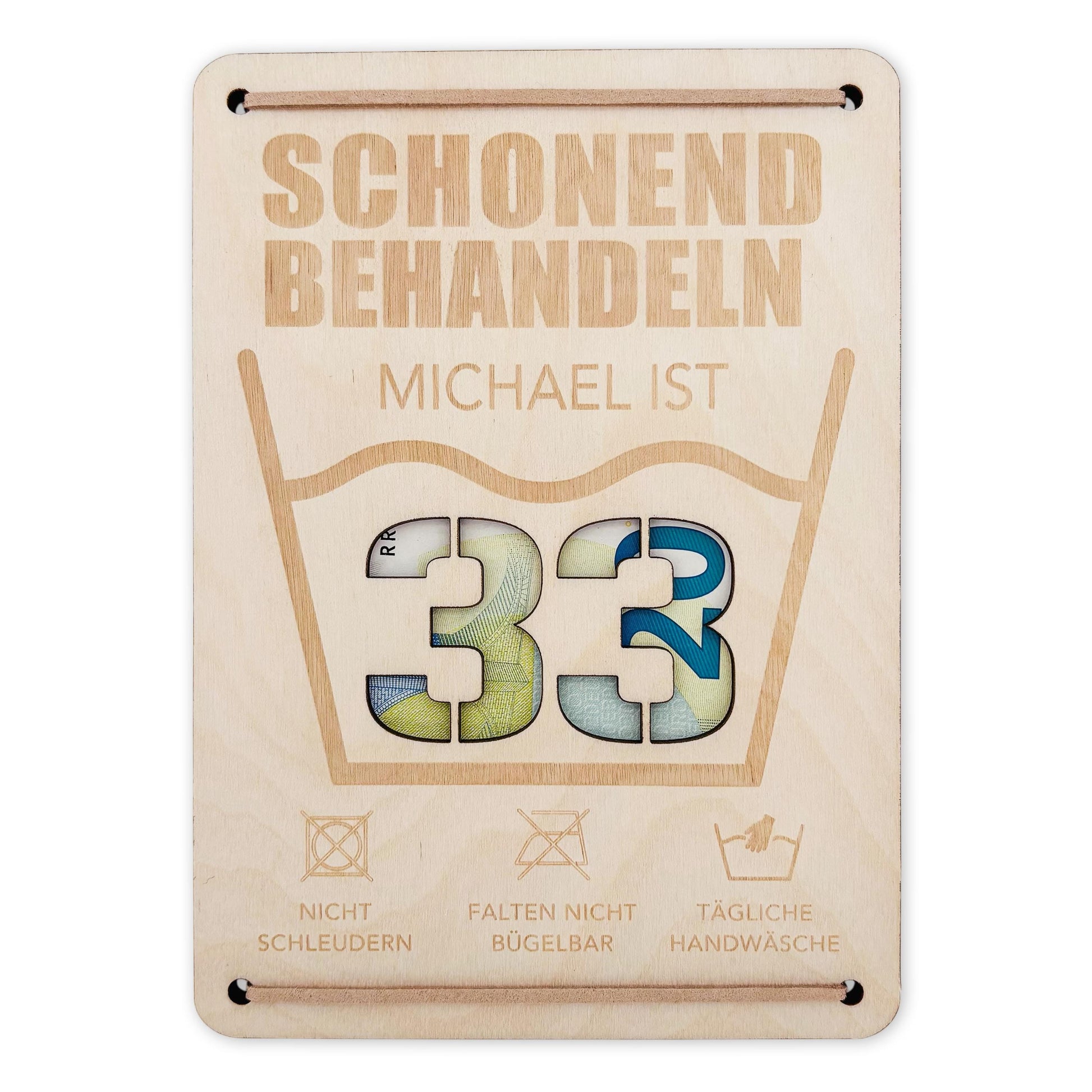 Schonend Behandeln Geburtstag Geldgeschenk personalisiert Geldverpackung Verpackung Geld Geburtstagsgeschenk Geschenkkarte Holz 12x17 cm