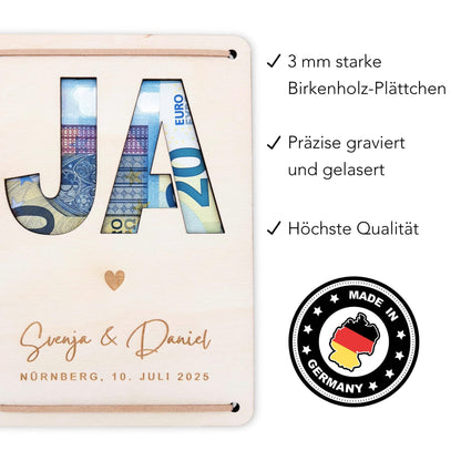 Hochzeitsgeschenk Geld Hochzeit personalisierte Geldgeschenk Verpackung Hochzeitsgeschenk für Brautpaar Geschenk Geschenkkarte aus Holz