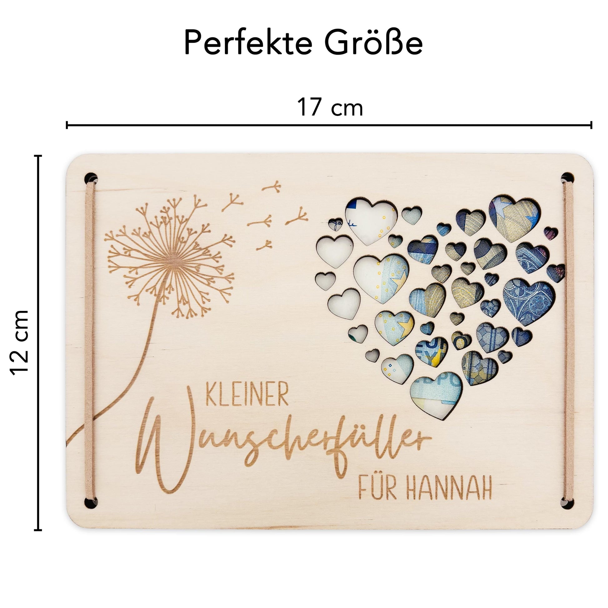 Wunscherfüller Geldgeschenk Geburtstag personalisierte Geld Verpackung Pusteblume Geldkarte Geschenkkarte aus Holz 12x17 cm