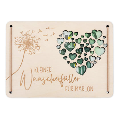 Wunscherfüller Geldgeschenk Geburtstag personalisierte Geld Verpackung Pusteblume Geldkarte Geschenkkarte aus Holz 12x17 cm