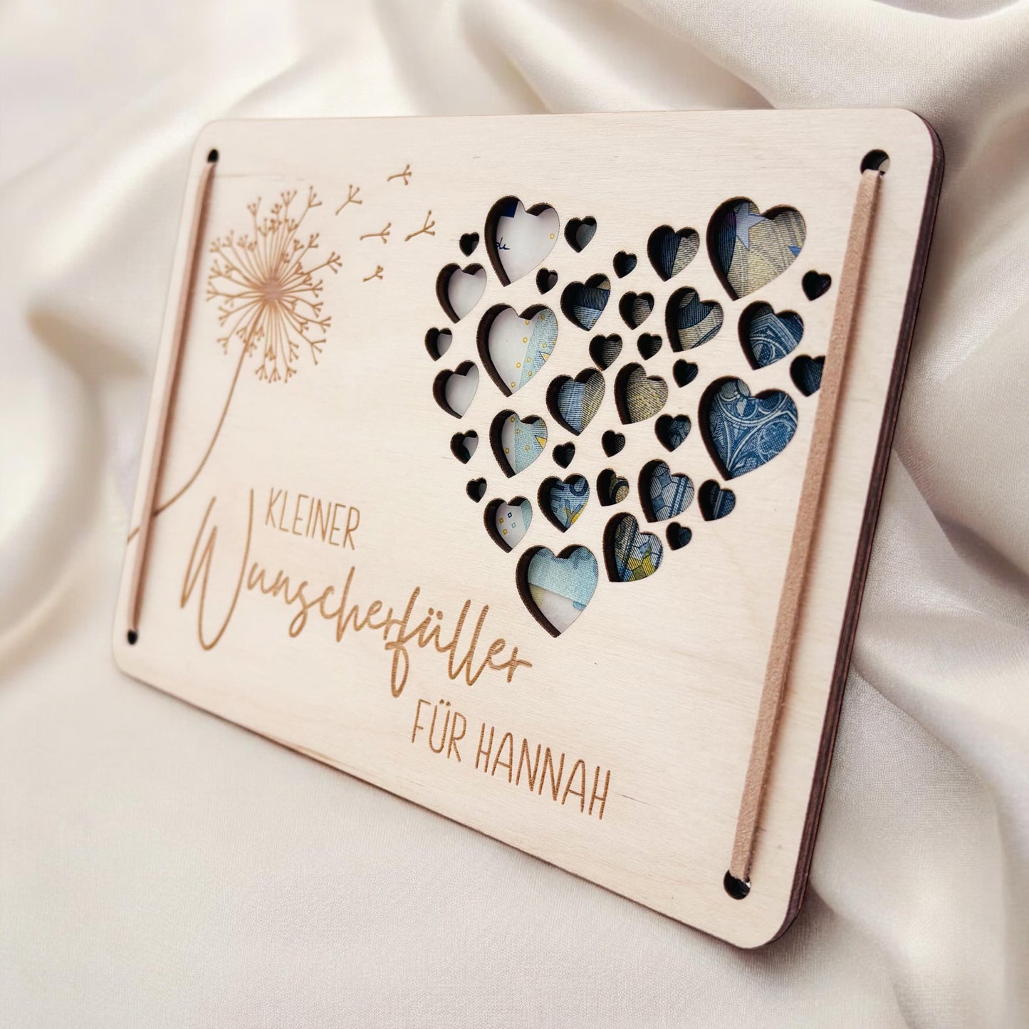 Wunscherfüller Geldgeschenk Geburtstag personalisierte Geld Verpackung Pusteblume Geldkarte Geschenkkarte aus Holz 12x17 cm