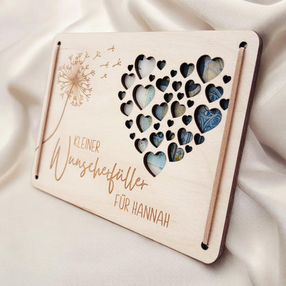 Wunscherfüller Geldgeschenk Geburtstag personalisierte Geld Verpackung Pusteblume Geldkarte Geschenkkarte aus Holz 12x17 cm