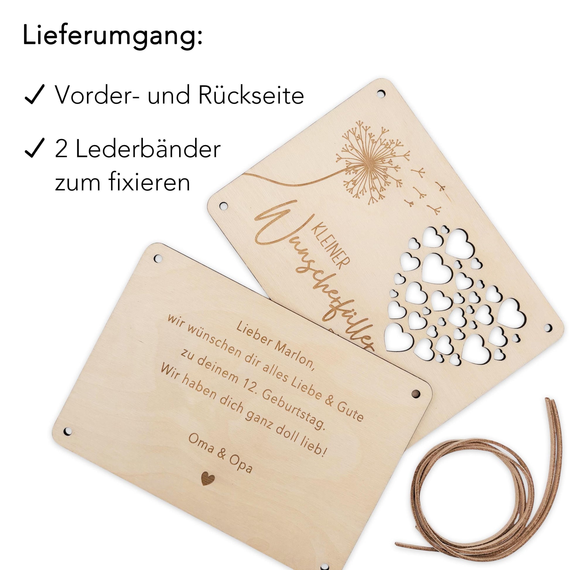 Wunscherfüller Geldgeschenk Geburtstag personalisierte Geld Verpackung Pusteblume Geldkarte Geschenkkarte aus Holz 12x17 cm
