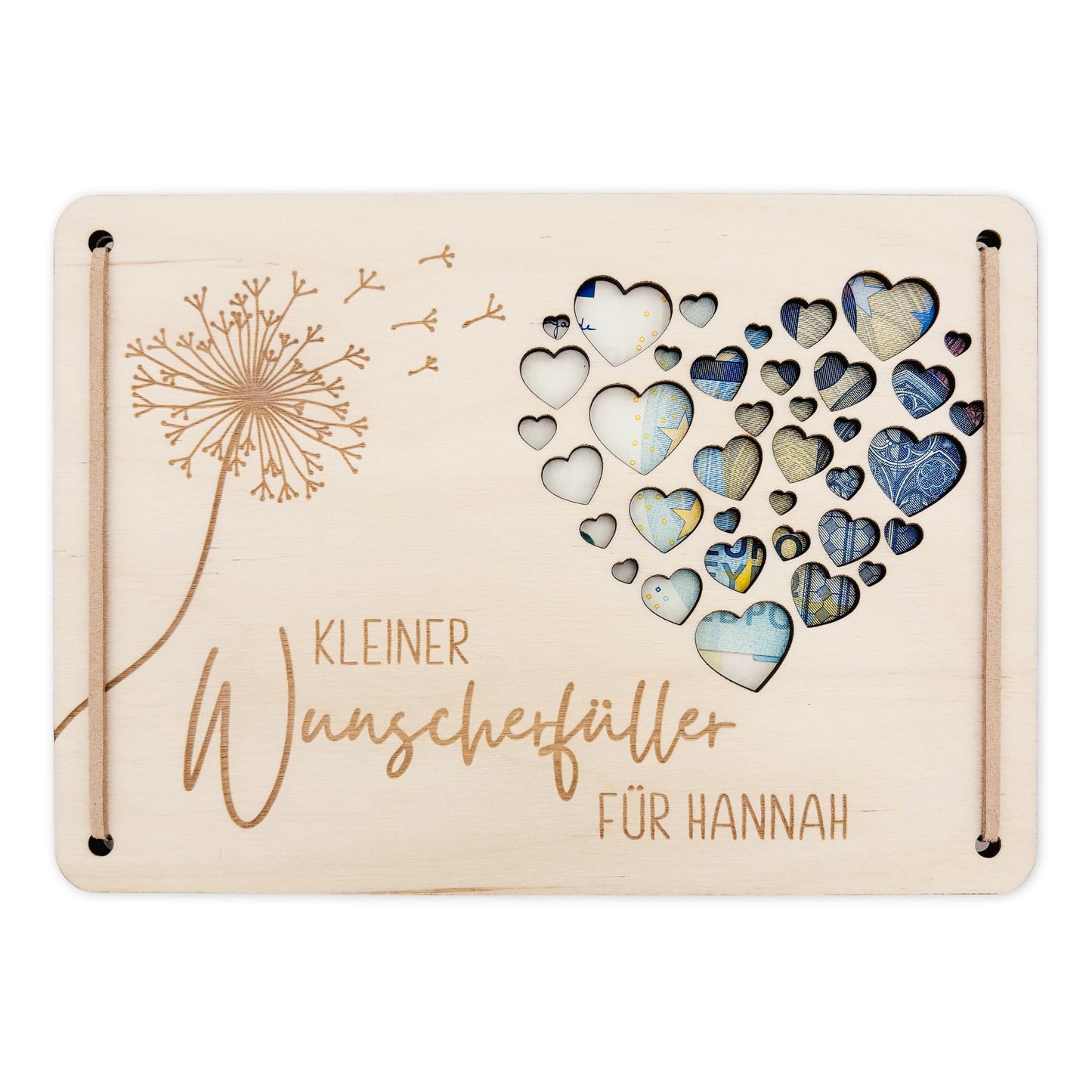Wunscherfüller Geldgeschenk Geburtstag personalisierte Geld Verpackung Pusteblume Geldkarte Geschenkkarte aus Holz 12x17 cm