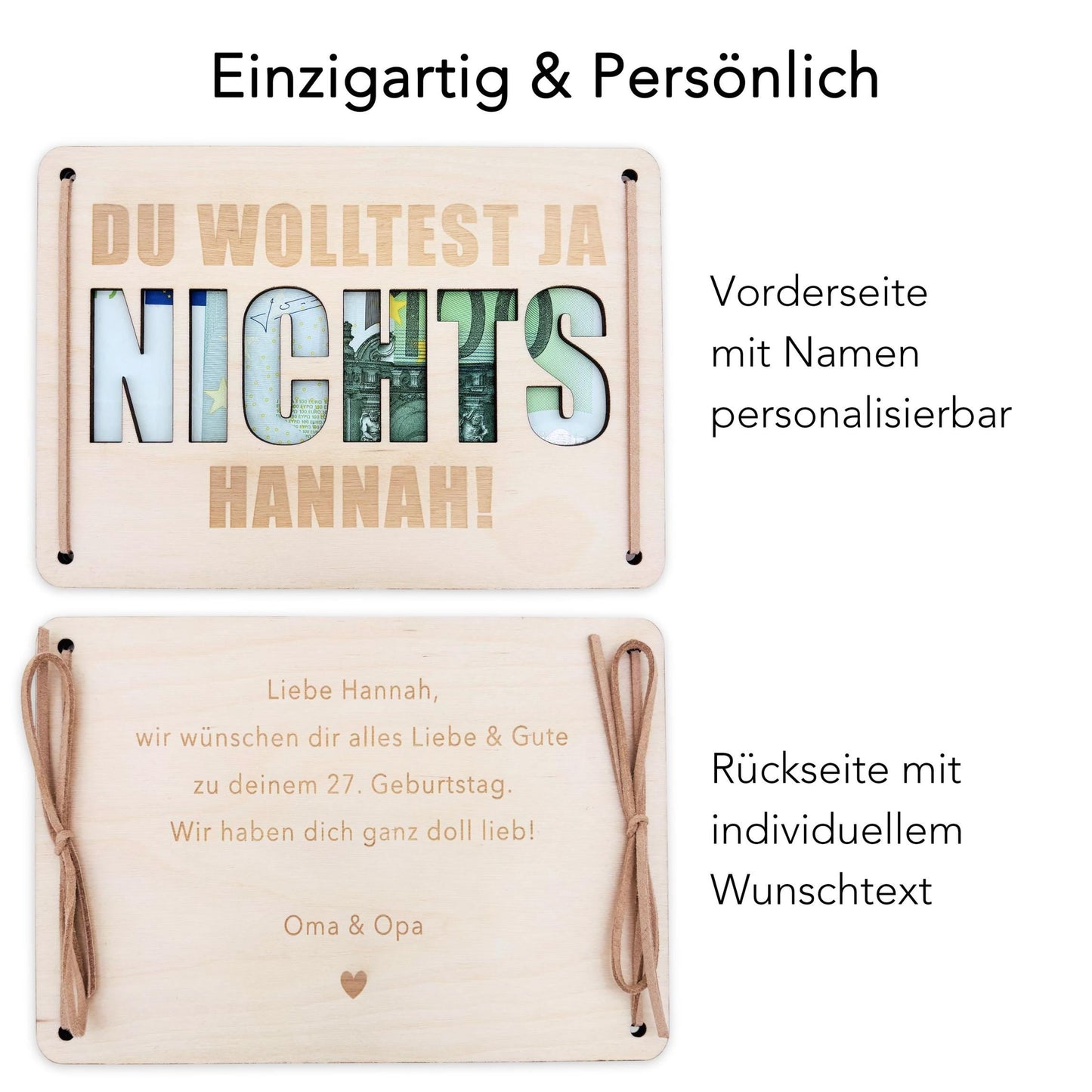 Nichts Geldgeschenk Geburtstag Du wolltest nichts personalisierte Geld Verpackung Geldkarte Geburtstag Geschenkkarte aus Holz 12x17 cm