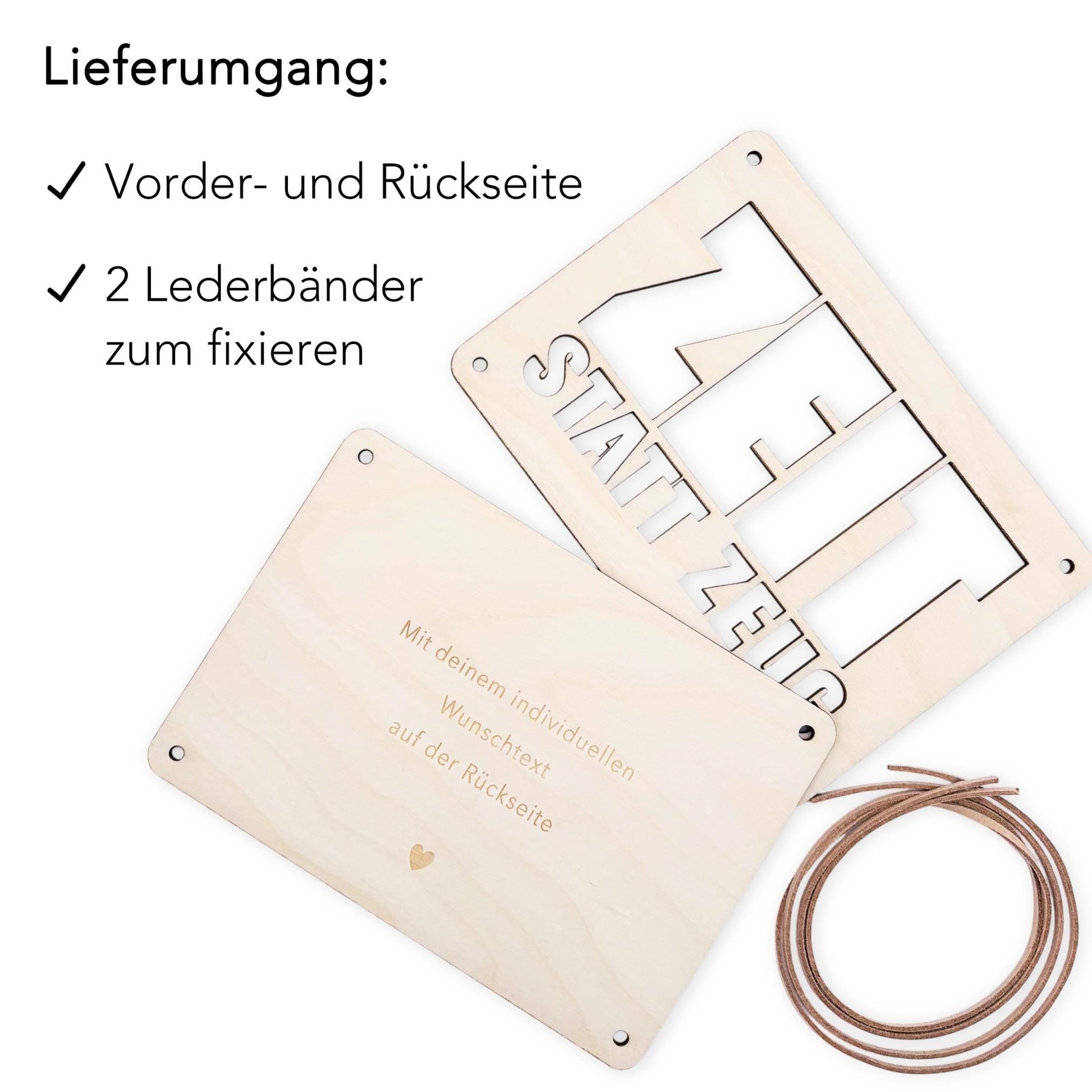 Zeit statt Zeug Wunscherfüller personalisierter Geschenkgutschein Verpackung Geburtstag Wellness Reisegutschein Geschenkkarte Holz 12x17 cm