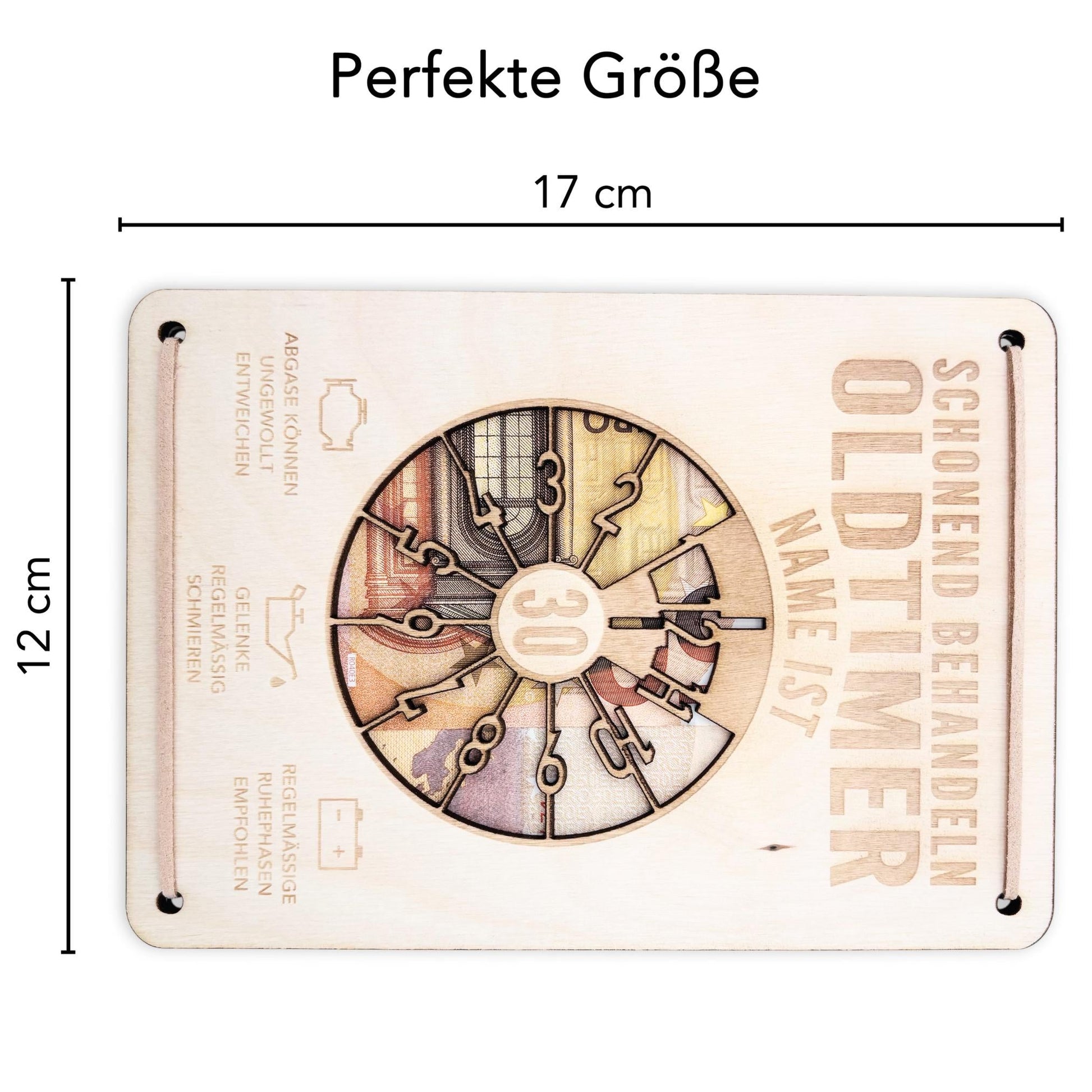 Oldtimer Geburtstagskarte 30. Geburtstag Schonend behandeln personalisiert Geldverpackung Geburtstagsgeschenk Geschenkkarte Holz 12x17 cm