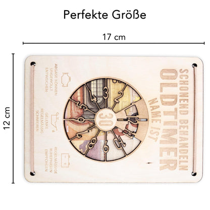 Oldtimer Geburtstagskarte 30. Geburtstag Schonend behandeln personalisiert Geldverpackung Geburtstagsgeschenk Geschenkkarte Holz 12x17 cm
