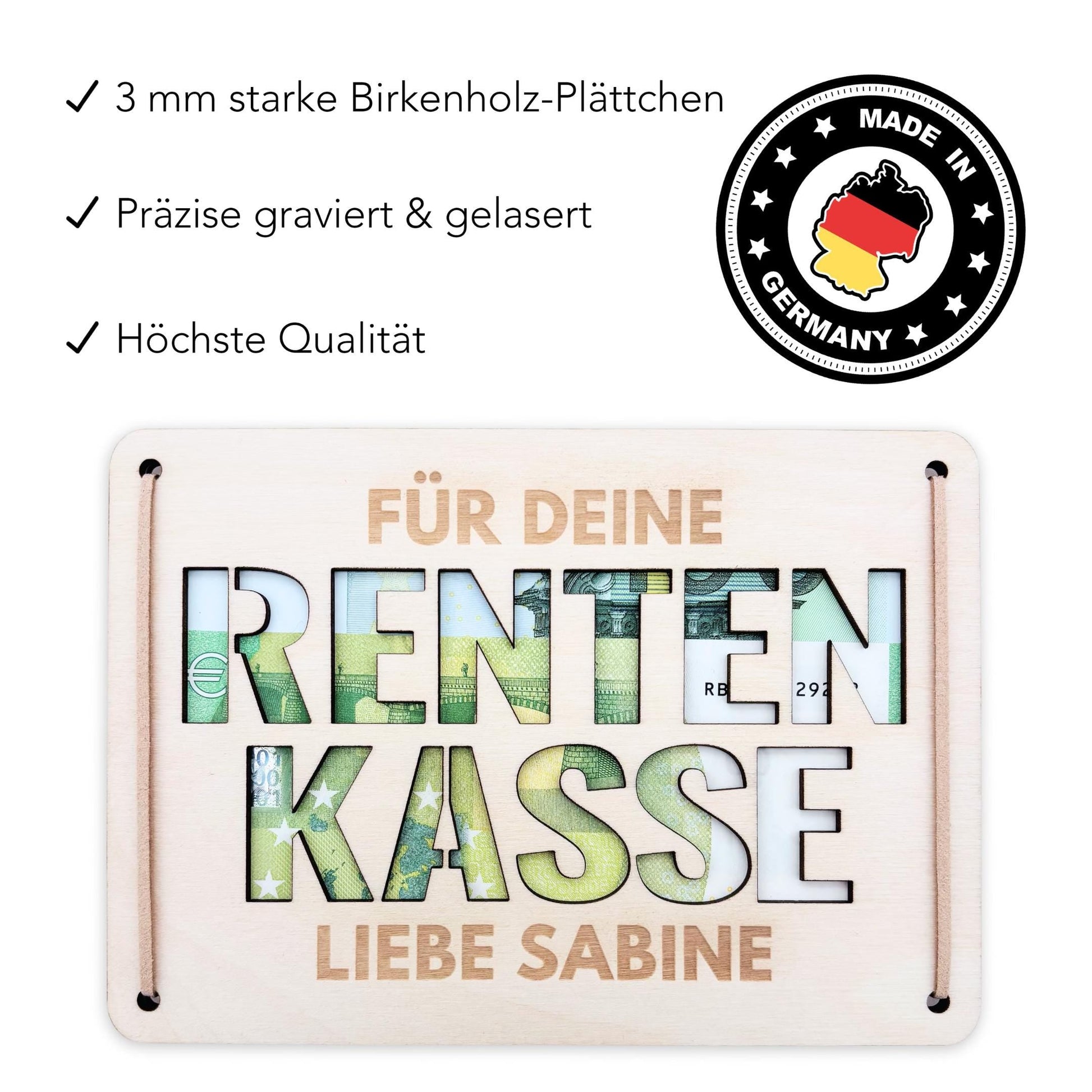 Rente Geldgeschenk personalisiertes Renteneintritt Geschenk Rentner Rentenkasse Abschiedsgeschenk Kollegen Geschenkkarte aus Holz 12x17 cm