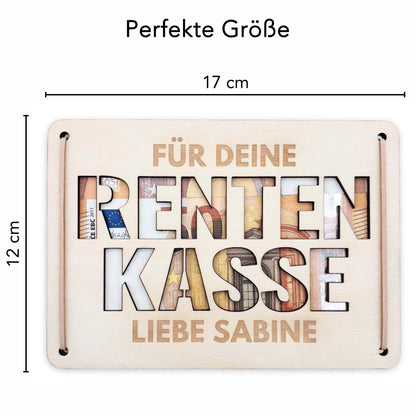 Rente Geldgeschenk personalisiertes Renteneintritt Geschenk Rentner Rentenkasse Abschiedsgeschenk Kollegen Geschenkkarte aus Holz 12x17 cm