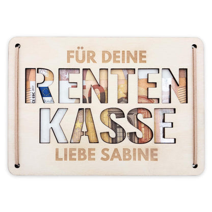 Rente Geldgeschenk personalisiertes Renteneintritt Geschenk Rentner Rentenkasse Abschiedsgeschenk Kollegen Geschenkkarte aus Holz 12x17 cm