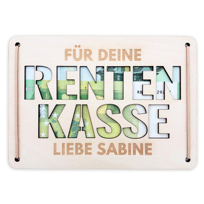 Rente Geldgeschenk personalisiertes Renteneintritt Geschenk Rentner Rentenkasse Abschiedsgeschenk Kollegen Geschenkkarte aus Holz 12x17 cm