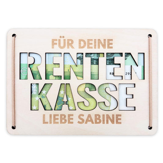 Rente Geldgeschenk personalisiertes Renteneintritt Geschenk Rentner Rentenkasse Abschiedsgeschenk Kollegen Geschenkkarte aus Holz 12x17 cm