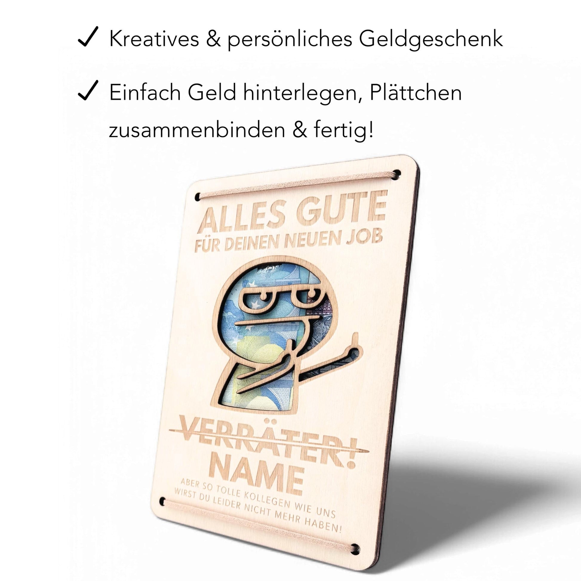 Abschiedsgeschenk Kollege personalisiertes Geschenk Kollegin Jobwechsel Verräter Geldgeschenk Verpackung Geschenkkarte aus Holz 12x17 cm