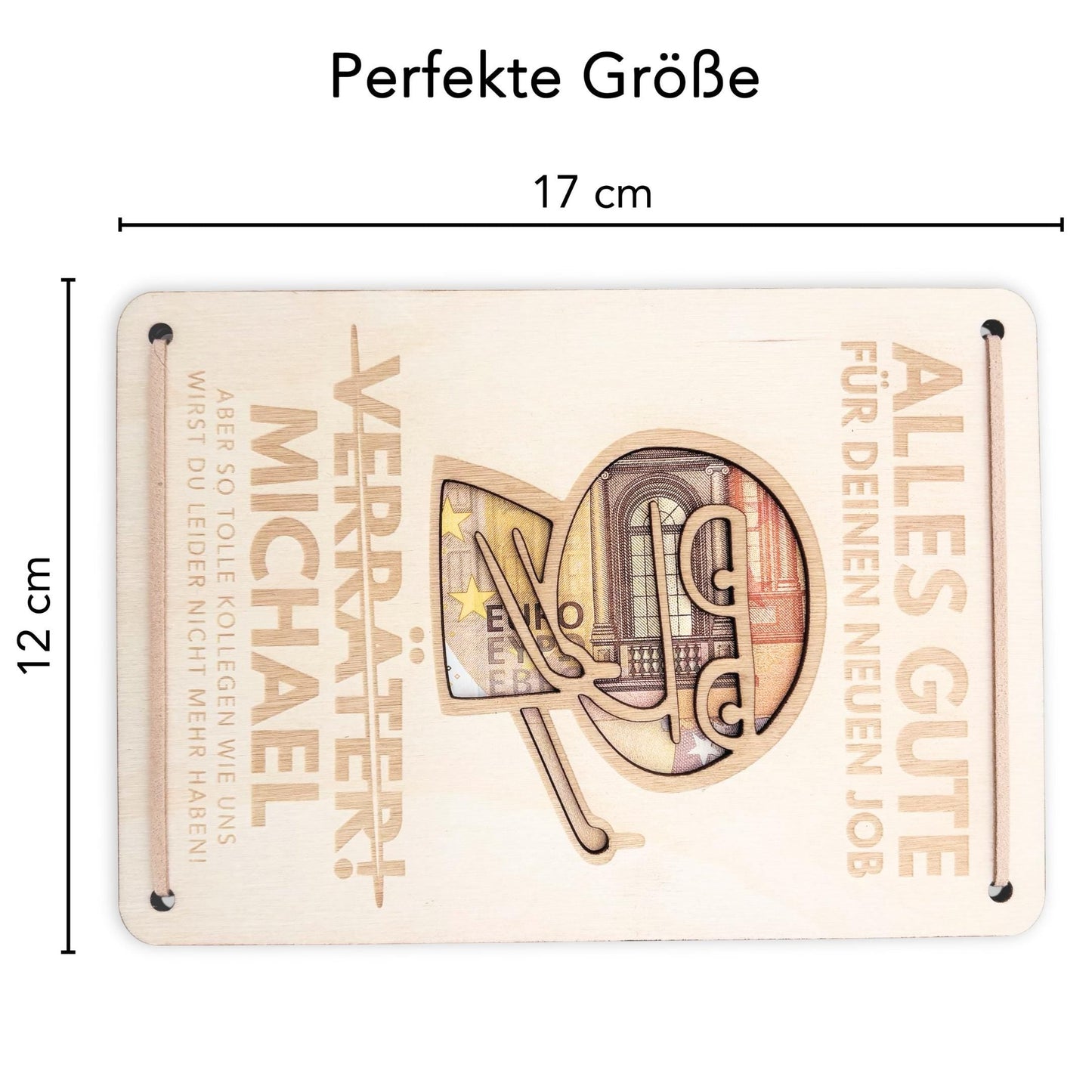 Abschiedsgeschenk Kollege personalisiertes Geschenk Kollegin Jobwechsel Verräter Geldgeschenk Verpackung Geschenkkarte aus Holz 12x17 cm