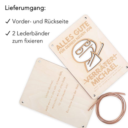 Abschiedsgeschenk Kollege personalisiertes Geschenk Kollegin Jobwechsel Verräter Geldgeschenk Verpackung Geschenkkarte aus Holz 12x17 cm