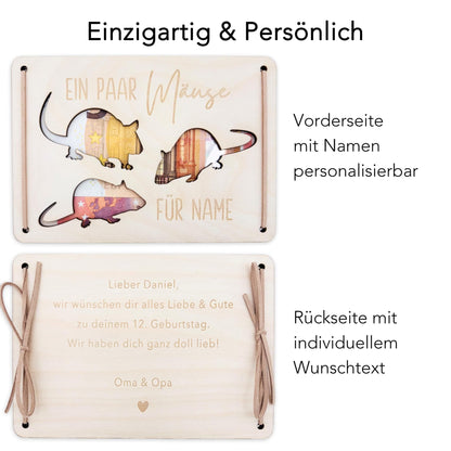 Ein paar Mäuse für dich Geldgeschenk Geburtstag personalisierte Geld Verpackung Geburtstagsgeschenk Geschenkkarte aus Holz 12x17 cm