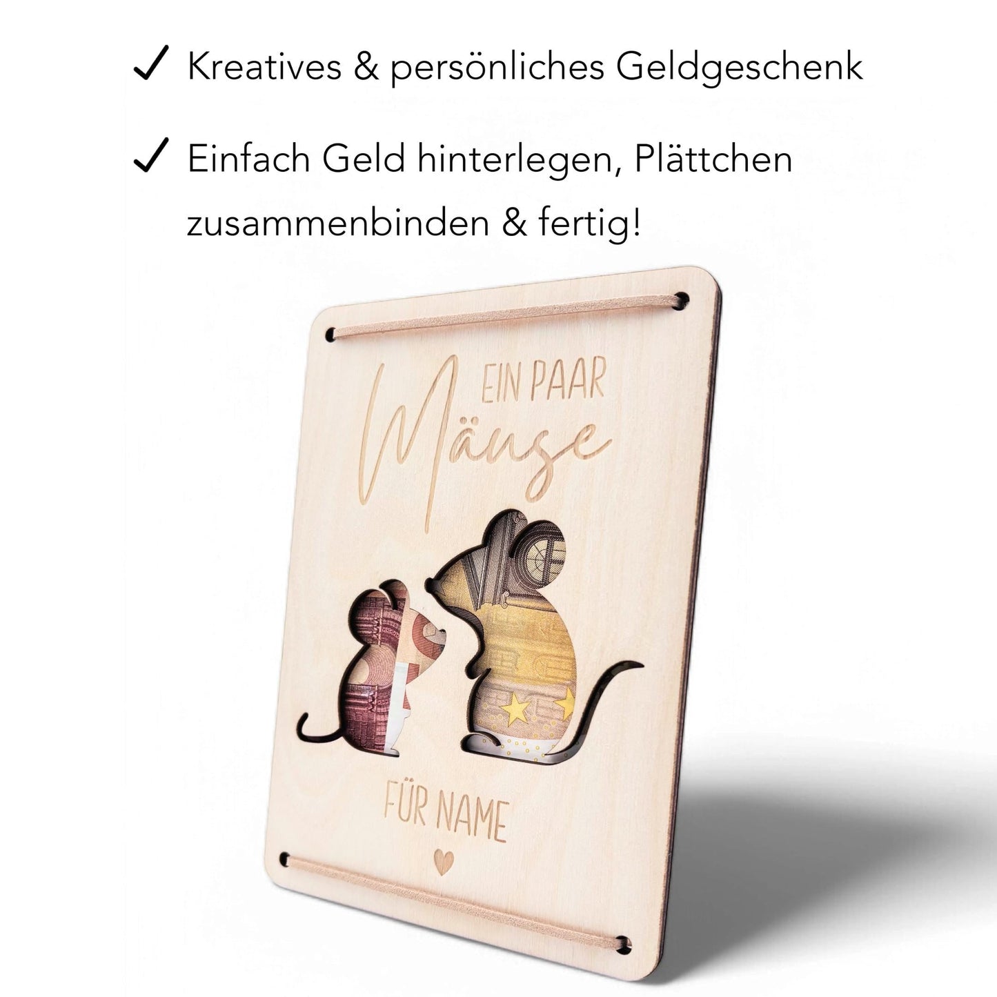 Geldgeschenk Geburtstag Ein paar Mäuse für dich personalisierte Geld Verpackung Geburtstagsgeschenk Geschenkkarte aus Holz 12x17 cm