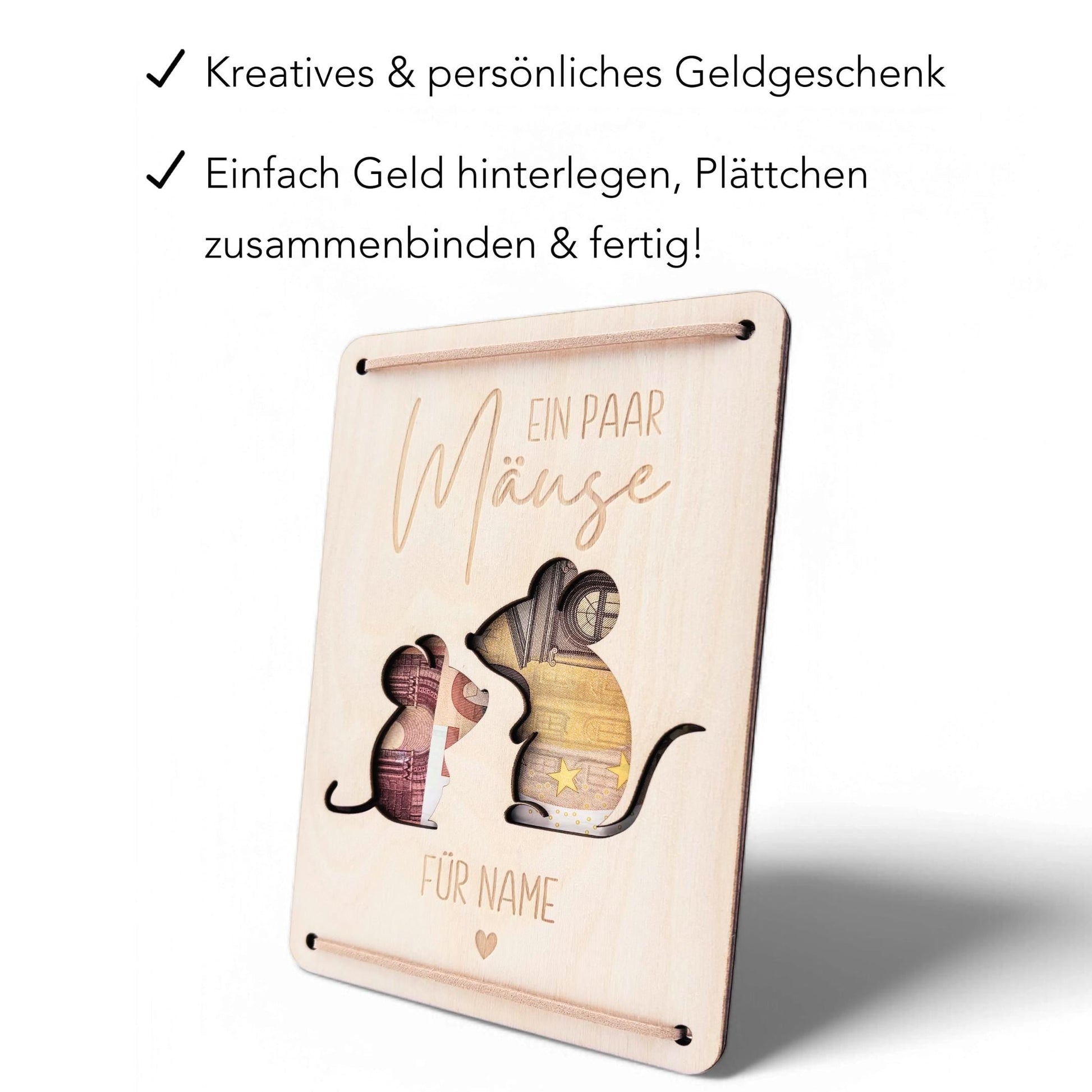 Geldgeschenk Geburtstag Ein paar Mäuse für dich personalisierte Geld Verpackung Geburtstagsgeschenk Geschenkkarte aus Holz 12x17 cm